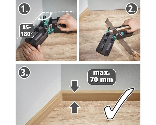 Anleitung zur Verwendung einer Gehrungslade zum Zuschneiden von Sockelleisten