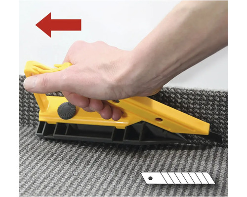 Teppichschneider in Gebrauch auf Teppichboden