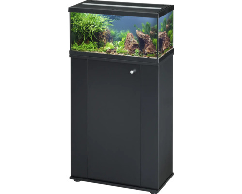 Aquarium mit Unterschrank, bepflanzt und dekoriert mit Steinen