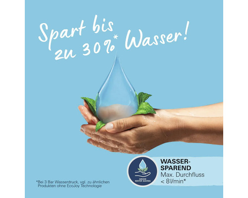 Wasserhahn-Produktwerbung mit dem Slogan spart bis zu 30 Prozent Wasser
