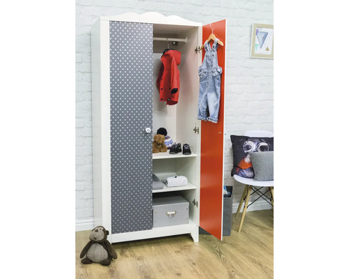 Kinderkleiderschrank mit Regalen und Kleiderstange, Tür mit Sternmuster
