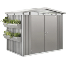 Gartenhaus Biohort Panorama P4 mit Doppeltür, Regal und Dachrinne 273 x 278 cm quarzgrau-metallic