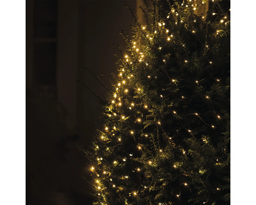 Baum mit dekorativer Lichterkette für den Außenbereich