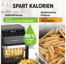 Gourmetmaxx Heißluftfritteuse mit Hinweis auf Kalorienreduzierung im Vergleich zur herkömmlichen Fritteuse