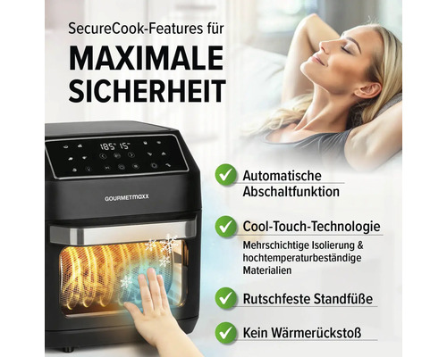 GourmetMaxx Heißluftfritteuse mit Secure Cook Funktionen für maximale Sicherheit