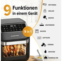 Gourmetmaxx Heißluftfritteuse mit neun Funktionen zum Frittieren, Grillen, Braten, Gratinieren, Backen, Auftauen, Dörren, Erhitzen und Warmhalten