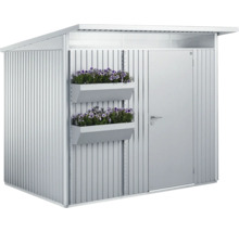 Metallgartenhaus mit Tür und zwei Blumenkästen