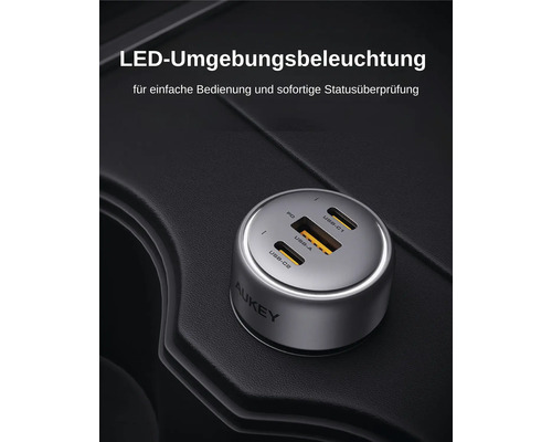 Aukey Logo USB KFZ-Ladegerät mit USB-A und USB-C Anschluss