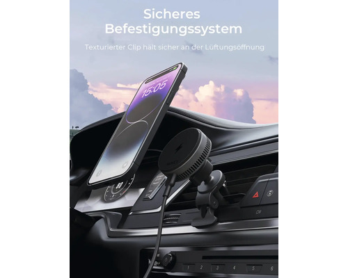 Smartphone mit Magnethalterung im Auto