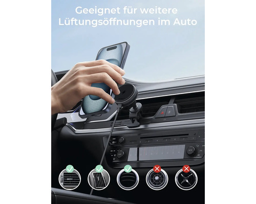 Magnetische Autohalterung für Smartphones, passend für verschiedene Lüftungsschlitze im Auto.