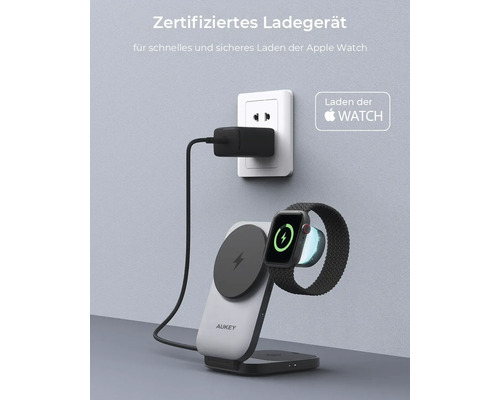 Aukey charging station with Apple Watch and power supply