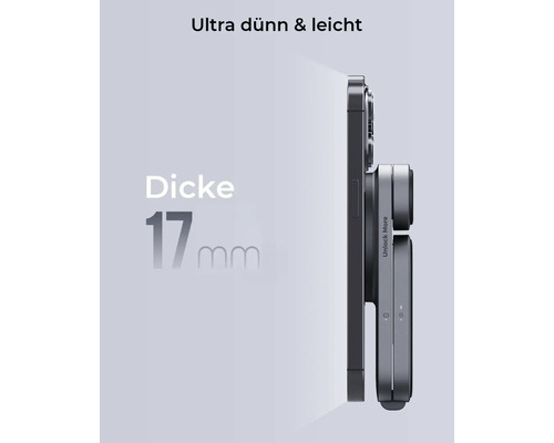 Smartphone mit Magnetaufsatz, Dicke 17 Millimeter