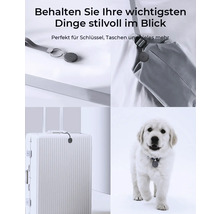 Anwendungsbeispiele für einen Tracker an Schlüsselanhänger, Tasche, Koffer und Hundehalsband