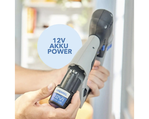 Dremel Multifunktionswerkzeug mit eingesetztem 12 Volt Akku