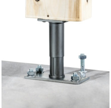 Verstellbarer Pfostenträger aus Metall mit Holzpfosten