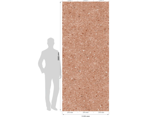 Große Fliese mit Terrazzomuster und Maßangaben