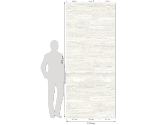 Großformatige Wandfliese mit Marmoroptik, 2600 x 1125 Millimeter