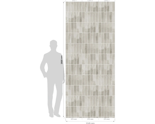 Großformatige Wandfliese mit den Maßen 1125 x 2600 Millimeter zur Wandgestaltung.