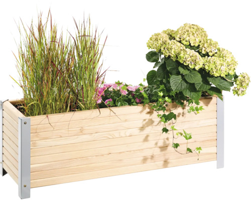 Holzblumenkasten mit Pflanzen