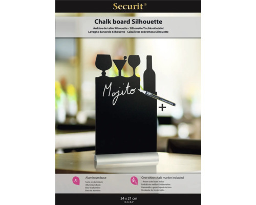 Silhouette Kreidetafel mit Aluminiumfuß und Kreidemarker