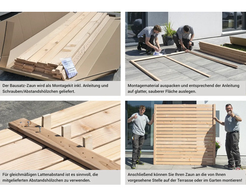 Aufbau eines Holzzauns als Bausatz mit Anleitung und Schrauben