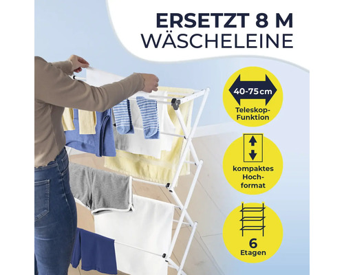 Wäscheständer mit sechs Ebenen und Teleskopfunktion zum Trocknen von Wäsche