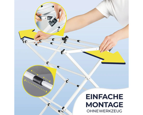 Zusammenklappbarer Wäscheständer mit einfacher Montage ohne Werkzeug