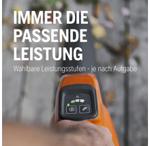 Nahaufnahme eines Laubbläsers mit Leistungsstufenanzeige