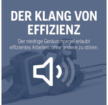 Abbildung einer Husqvarna Kettensäge, die einen niedrigen Geräuschpegel für effizientes Arbeiten ohne Störung anderer verspricht.