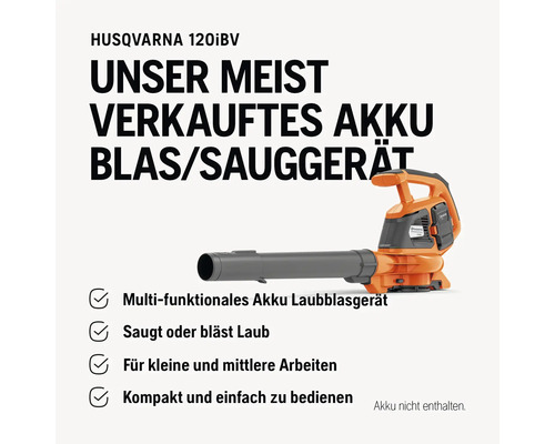 Husqvarna 120iBV Akku Laubbläser und Laubsauger für kleine bis mittlere Gärten