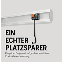 Husqvarna Logo. Aufbewahrungssystem mit Haken zur Wandmontage