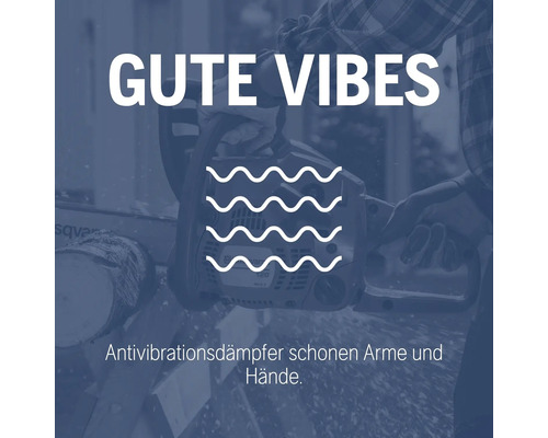 Eine Person benutzt eine Husqvarna Motorsäge mit Antivibrationsdämpfern.