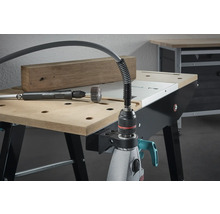 Wolfcraft flexible Bohrwelle auf einer Werkbank mit Schleifwerkzeug