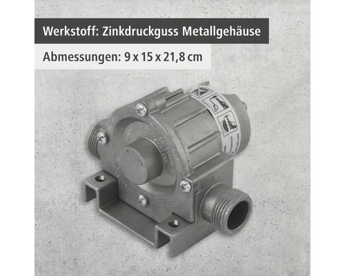 Druckminderer aus Zinkdruckguss mit den Maßen 9 x 15 x 21,8 cm