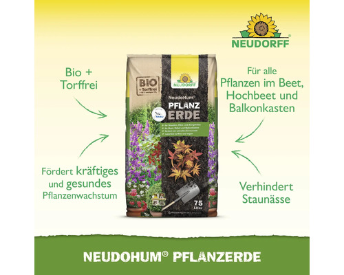Sack NeudoHum Pflanzerde mit 75 Litern Inhalt für Beet, Hochbeet und Balkonkasten