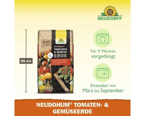 Neudorff NeudoHum Tomaten- und Gemüseerde, Sack mit einer Füllmenge von 20 Liter und einer Höhe von 55 Zentimeter