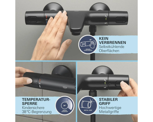 Aufputz-Brausethermostat mit Sicherheitsfunktionen gegen Verbrühungen und mit Kühltechnologie