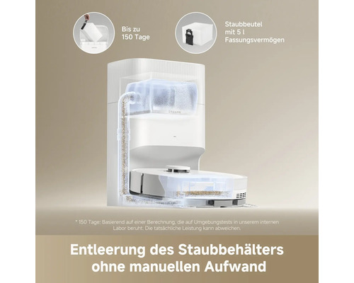 Saugroboter mit automatischer Entleerungsstation und Staubbeutel für bis zu 150 Tage