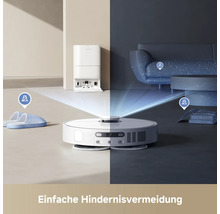 Saugroboter mit Hindernisvermeidung in einem Wohnraum.
