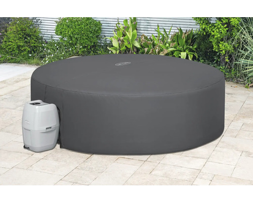 Aufblasbarer grauer Whirlpool mit Pumpe im Garten
