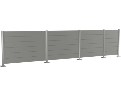 Graue Sichtschutzelemente mit Edelstahlpfosten zur Grundstücksabgrenzung