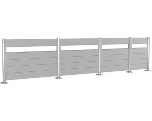 Grauer Sichtschutzzaun mit Metallpfosten für den Garten