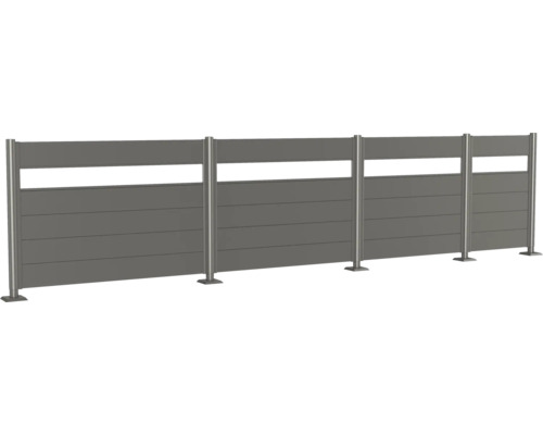 Sichtschutzzaun aus Aluminium mit horizontalen Lamellen und Pfosten