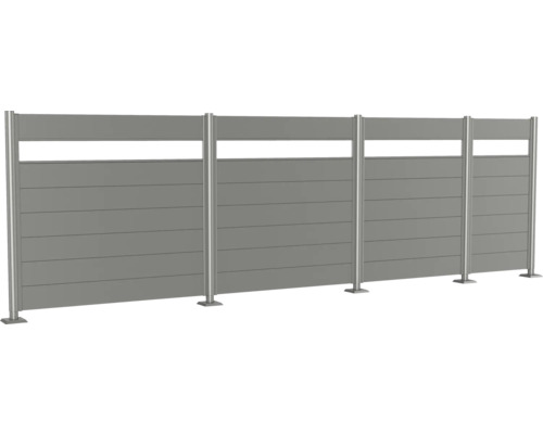 Sichtschutzzaun aus Aluminium mit horizontalen Lamellen und Pfosten