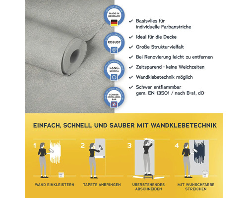 Vliestapete mit Informationen zu Eigenschaften und Verarbeitung