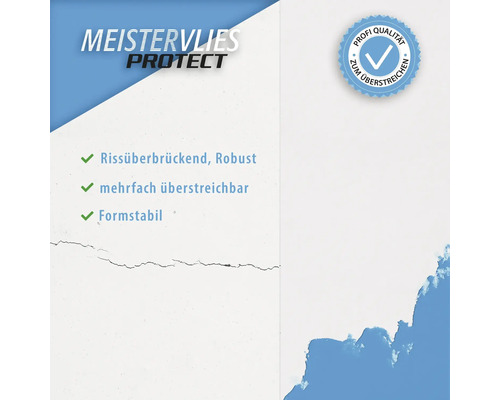 Meistervlies Protect für Rissüberbrückung, Robustheit, mehrfaches Überstreichen und Formstabilität.