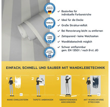 Tapetenrolle mit Informationen zu Produkteigenschaften und Anwendungsbeispielen
