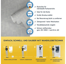 Tapetenrolle mit Hinweisen zu Produkteigenschaften und Verarbeitungstechnik.