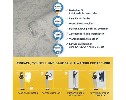 Tapete mit Verarbeitungshinweisen und Produkteigenschaften