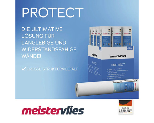 Meistervlies Protect Vliestapete für langlebige und widerstandsfähige Wände mit großer Strukturvielfalt, inklusive Made in Germany Siegel